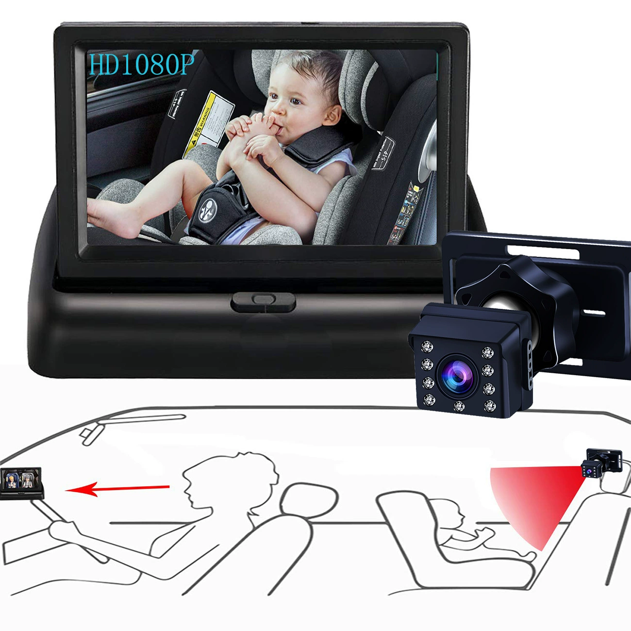 Трансграничный 4,3-дюймовый автомобильный складной дисплей радионяня HD 1080P HD ночное видение уход за ребенком