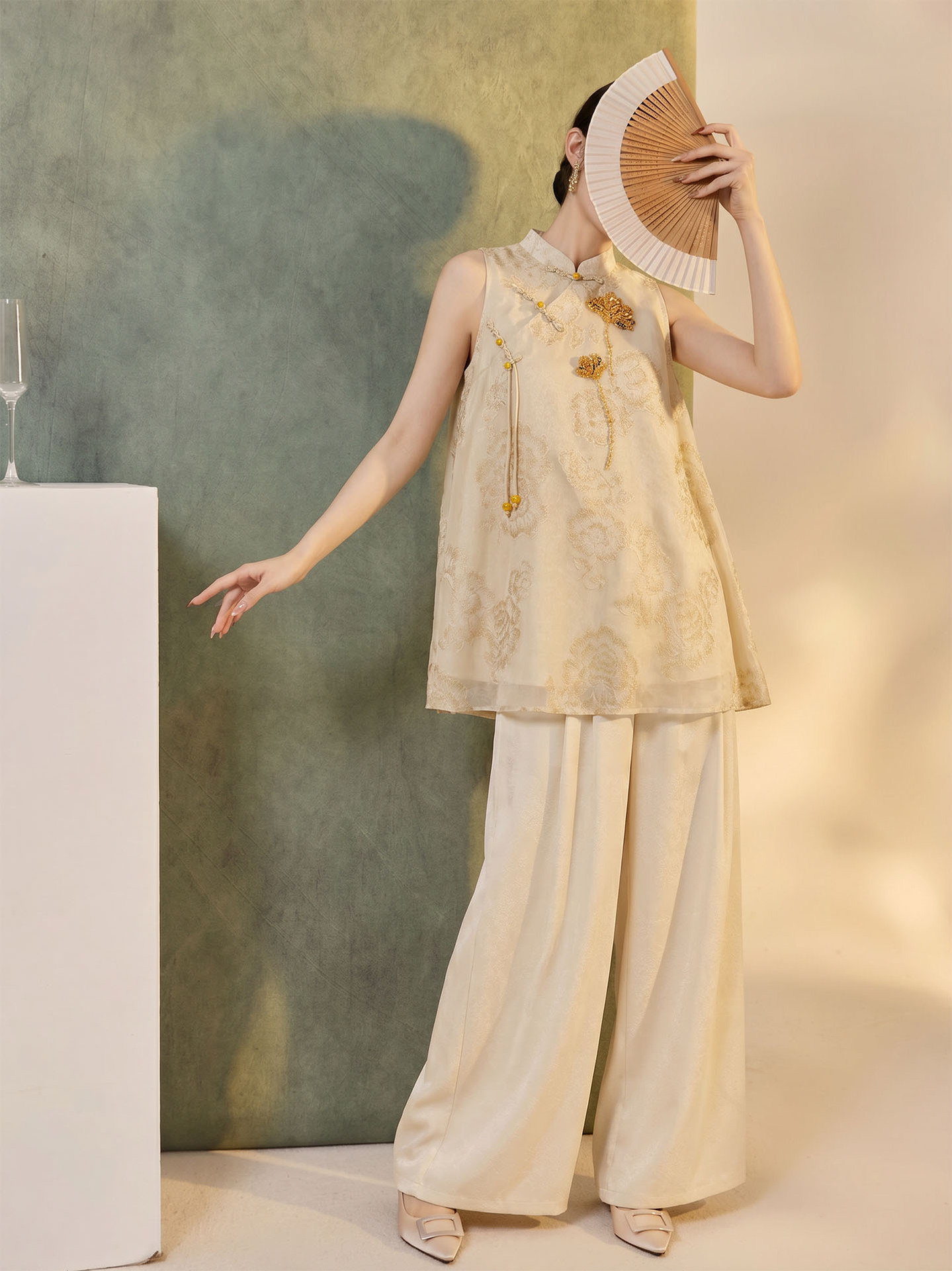 Đầm vest nữ retro chất jacquard cài snap — nghệ