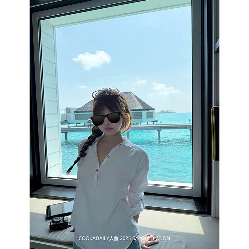 cookadaily Mermaid Cotton Sun-proof Age-reducing Western-style Loose Commuter Button Long-sleeved Pullover Shirt Jacket