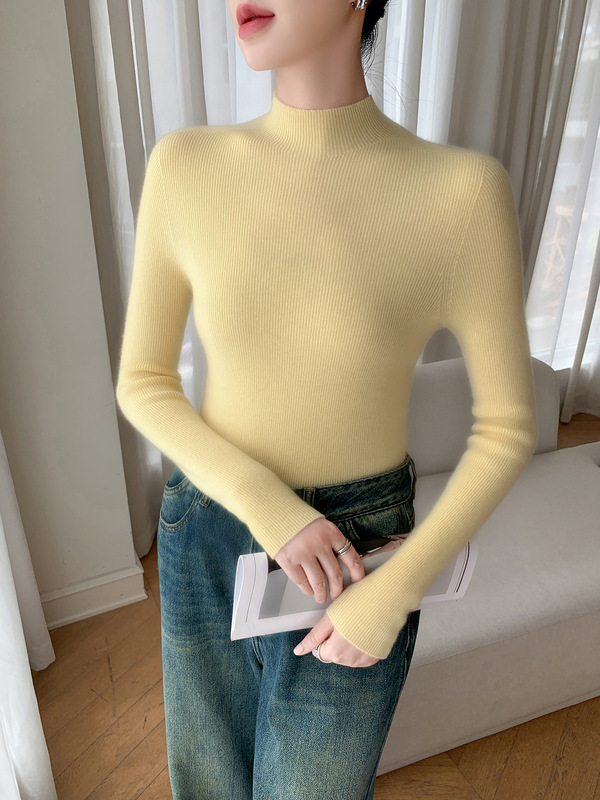 一线成衣无缝100%山羊绒衫女半高领修身针织打底衫毛衣秋冬上衣|undefined