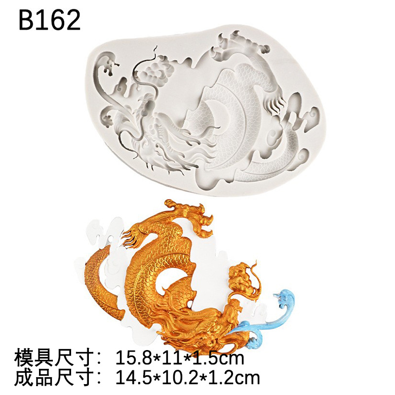 Año Nuevo estilo chino auspicioso dragón spray hornear fondant cake decoración montaña edificio casa chocolate molde de silicona