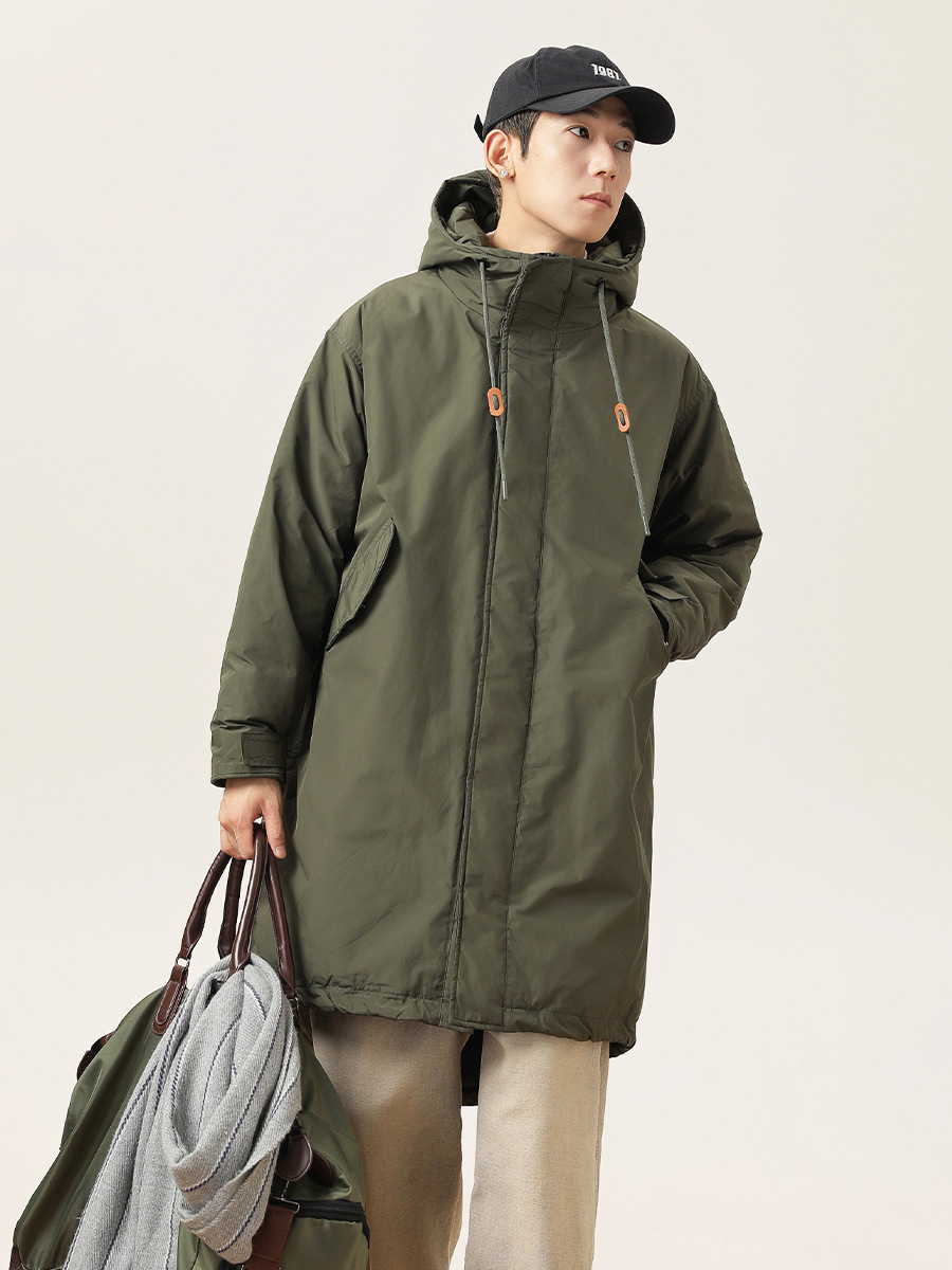 儒孟アメリカの復古重ポンド工装突撃服ダウンジャケット男冬の中長タイプの帽子付き保温コートコート