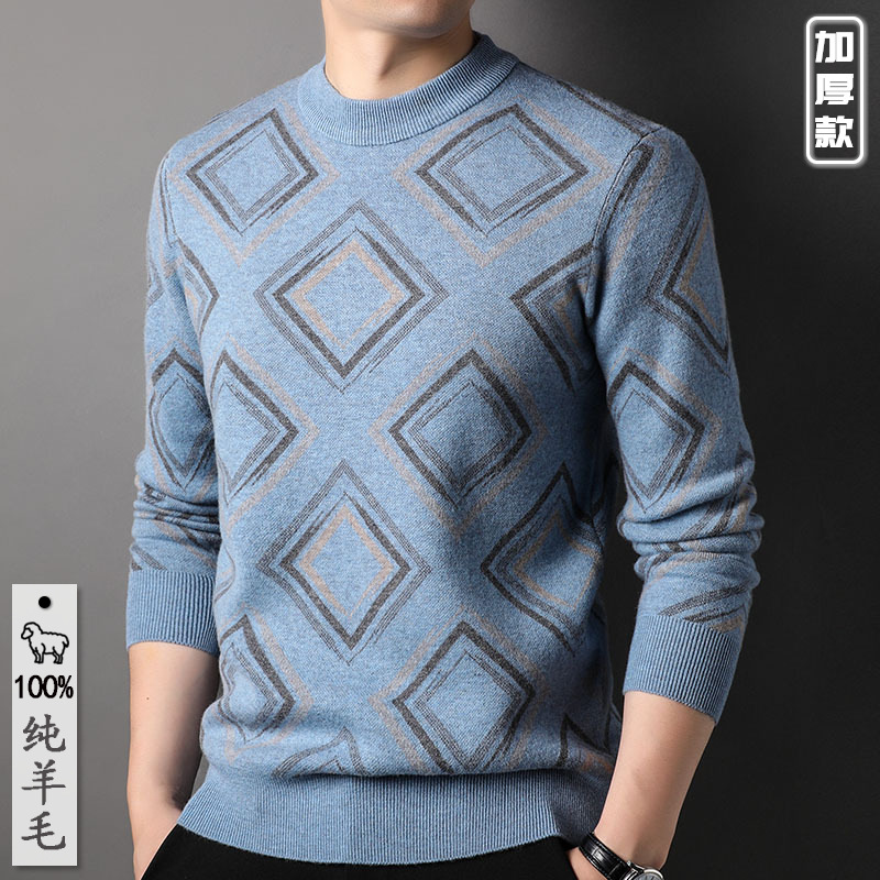 Thickened paragraph fashion sweater 2022 Winter new 100% Pure wool Sweater man Half a Cardigan