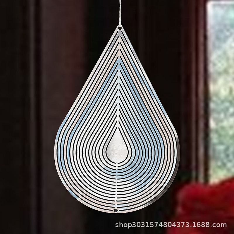 Cross-Border Spot Creative Scandinavian Stainless Steel Metal Mirror Stereo Wind Chime Rotating 3D Water Drop Wind Chime Hanging Decoration