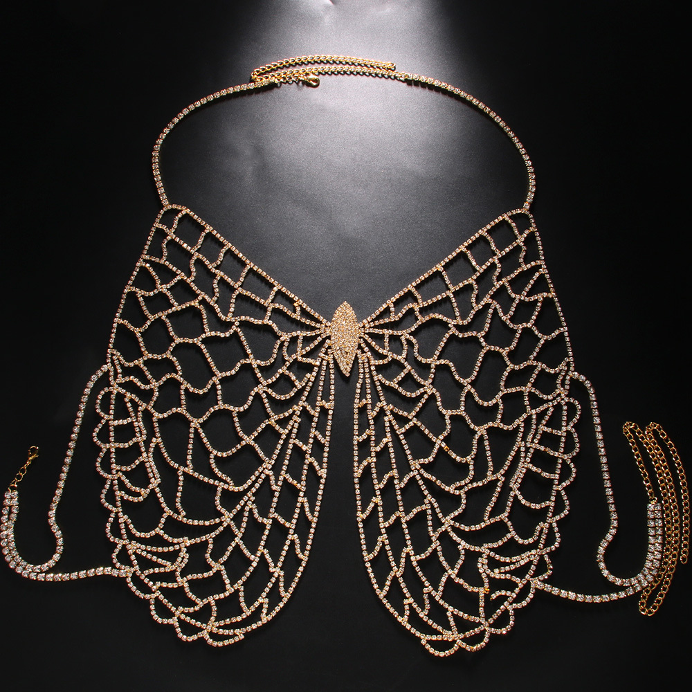Cadena de pecho de diamantes de imitación de moda transfronteriza europea y americana sexy exagerada gran mariposa Halter accesorios de pecho accesorios de Bikini cadena