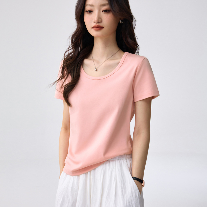 40-Count Combed Pure Cotton Simple Versatile Round Neck Base Shirt Women's T-Shirt Summer Short-Sleeve Loose Straight Slimming Top 40-Count Combed Pure Cotton Simple Versatile Round Neck Base Shirt Women's T-Shirt Summer Short-Sleeve Loose Straight Slimming Top
