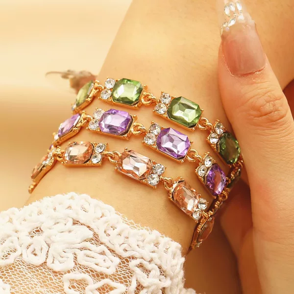 Summer accessories simple crystal color zircon bracelet does not fade ladies jewelry geometric multicolor bracelet wholesale