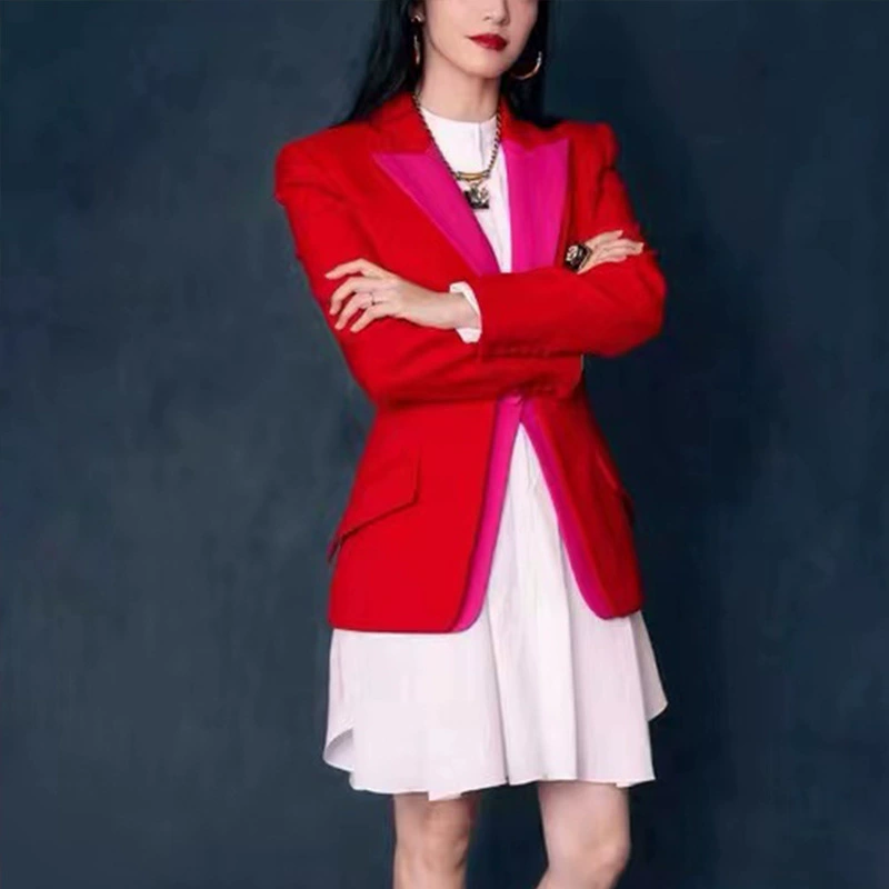 Яо Чен звезда со светлым зрелым ветром королевская сестра жареный уличный тонкий красный костюм с высоким смыслом красный костюм короткое пальто женское осень и зима