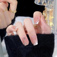 穿戴美甲溫柔氣質碎鑽假指甲片閃鑽裸色系顯白美甲穿戴甲成品批發
