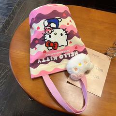 クリーム kt バケットバッグ女性のかわいい漫画ハンドバッグキティ猫ハンドバッグ厚いキャンバスギフトバッグ