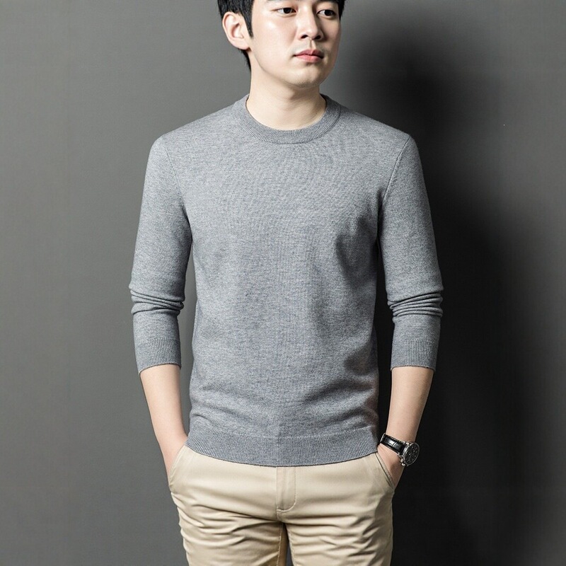 High-quality men's round-neck, warm, casual, and slim-fit wool sweater for autumn and winter, a fashionable and versatile top for young and middle-aged men High-quality men's round-neck, warm, casual, and slim-fit wool sweater for autumn and winter, a fashionable and versatile top for young and middle-aged men