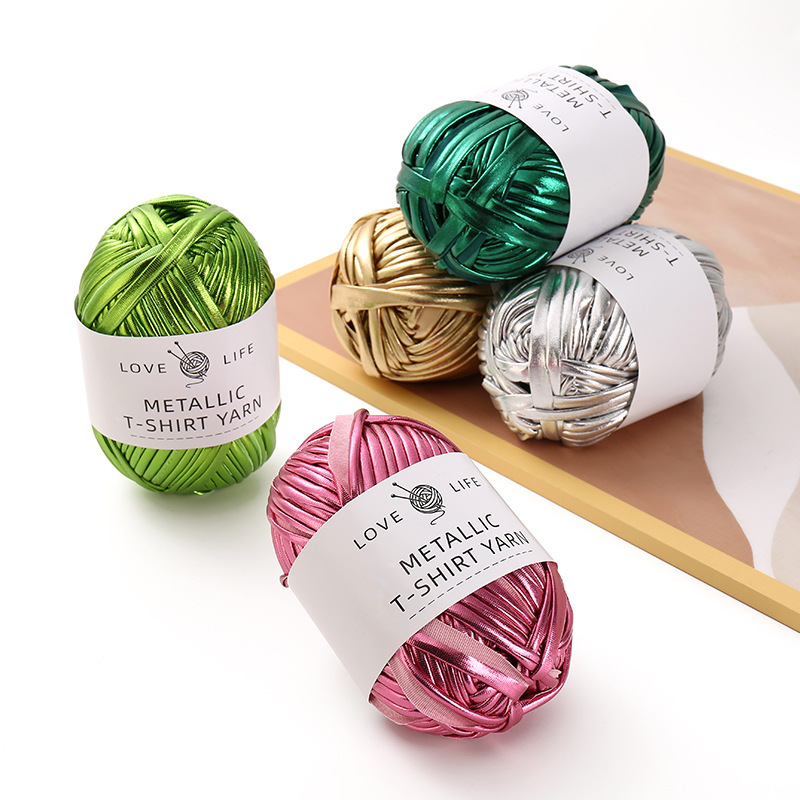 Metallic T-Shirt Yarn, Hand-Woven with Metallic Luster, Multi-Colored Knitting Thread Metallic T-Shirt Yarn, Hand-Woven with Metallic Luster, Multi-Colored Knitting Thread