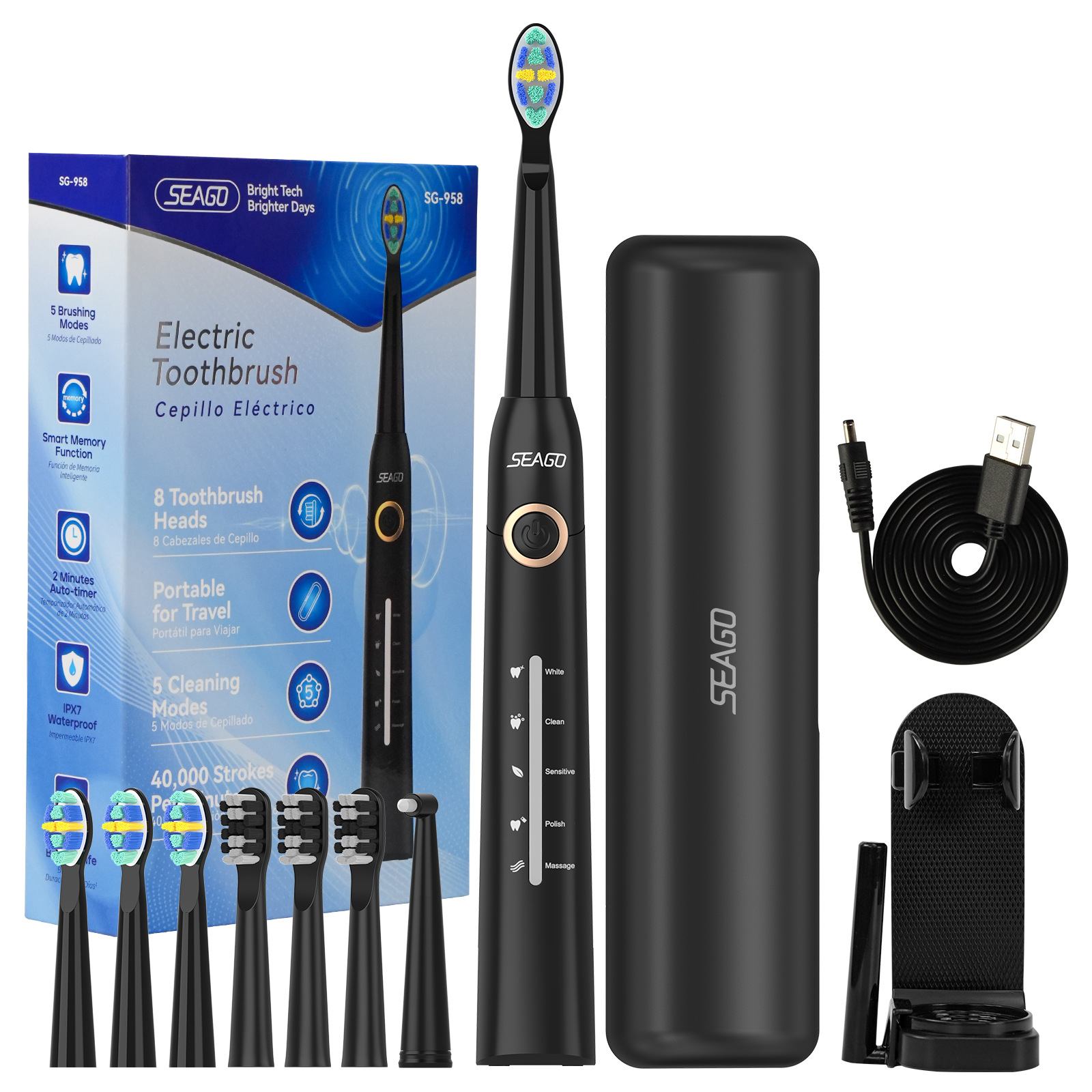 Seago Electric Toothbrush Sg-958 Comes with 8 Brush Heads