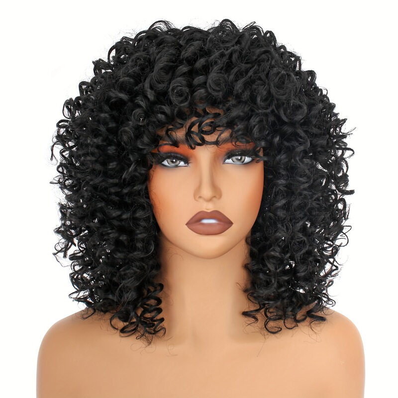 Short Curly Wig for Elegant Ladies - Natural Fluffy Look, Heat Resistant Synthetic Hair for Daily Wear