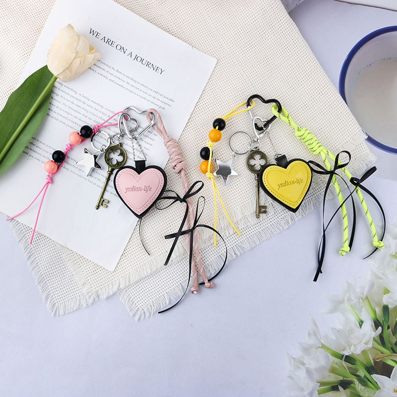 Original Miu Style Leather Heart-Shaped Brass Key Creative Lanyard Keychain Bowknot Car Bag Pendant Original Miu Style Leather Heart-Shaped Brass Key Creative Lanyard Keychain Bowknot Car Bag Pendant