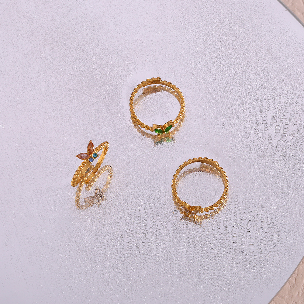 18K Gold Plating Color PVD Coated Real Gold Plated 18K Gold Butterfly 304 Stainless Steel Waterproof Non Tarnish Rings