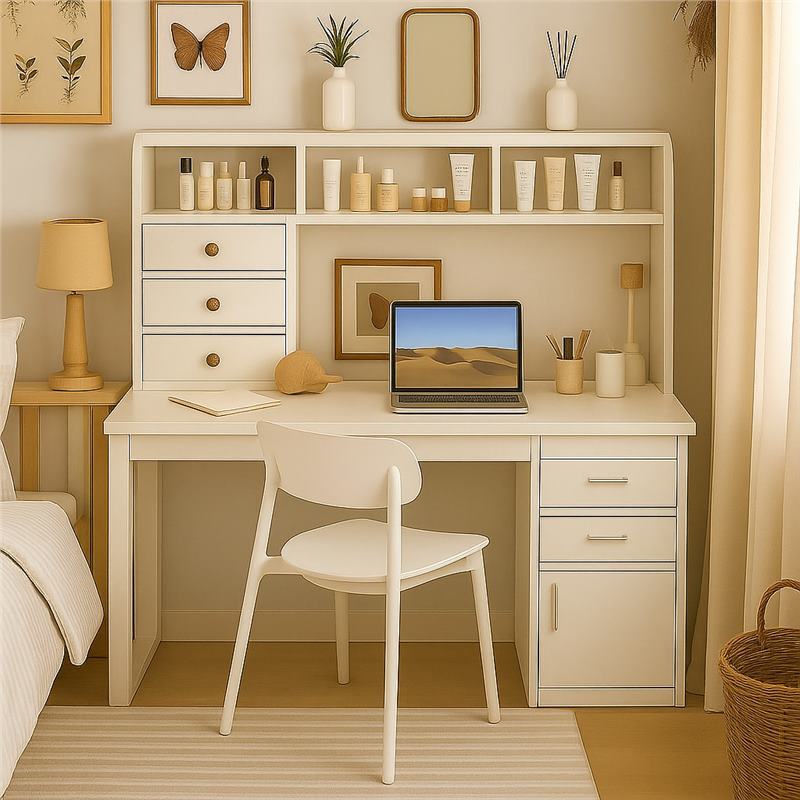 Bedroom Computer Desk with Drawer, Desk and Bookshelf Integrated Table, Home Study Writing Desk, Rectangular Table, Dressing Table
