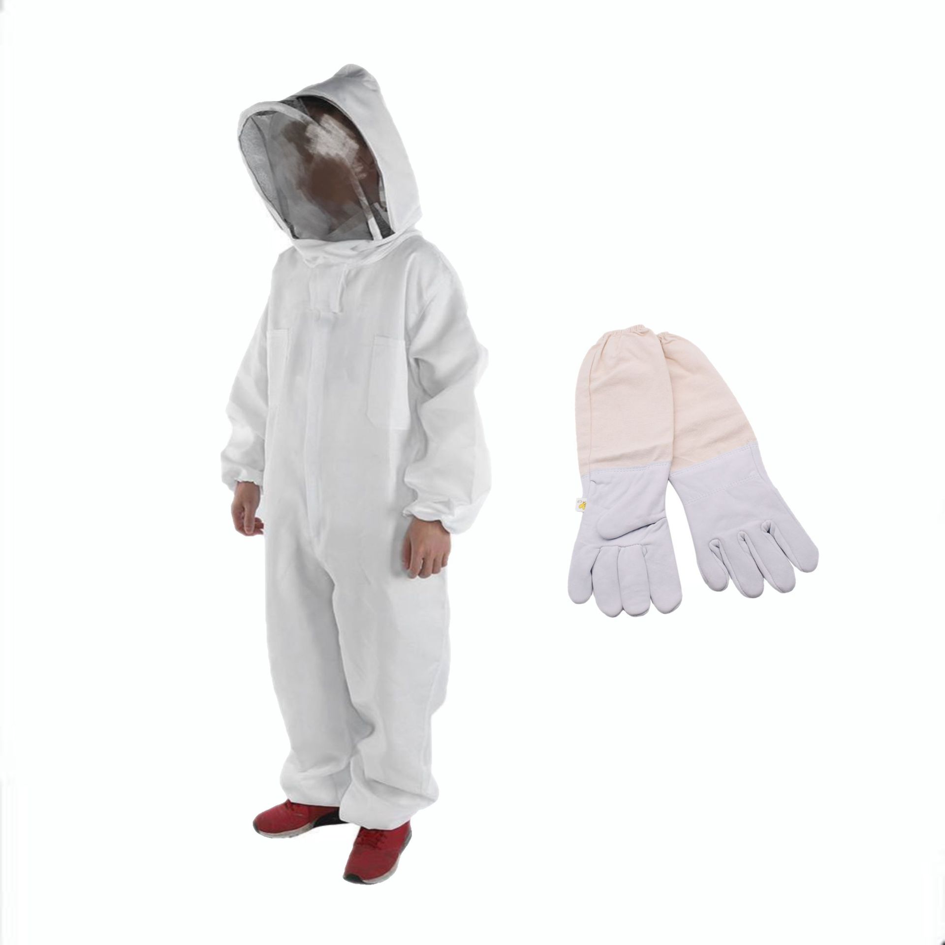 养蜂用品防蜂服白色连体太空服防蜂衣+羊皮手套套装 蜂具批发跨境