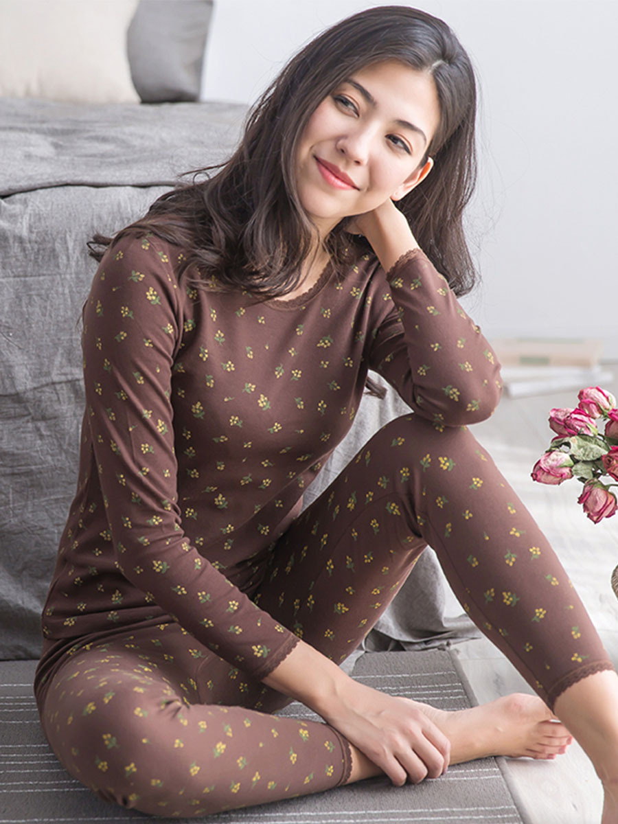 Dingguagua Autumn and Winter Women's Thermal Underwear Set Cotton Autumn and Winter Middle-Aged and Elderly Ladies' Slim Fit Dingguagua