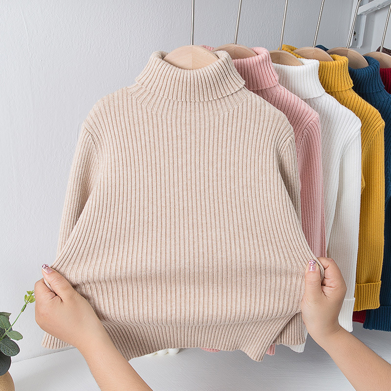 Suéter de cuello alto estilo coreano para niños y niñas, otoño/invierno 2025, capa base de punto, ropa infantil coreana con forro polar.