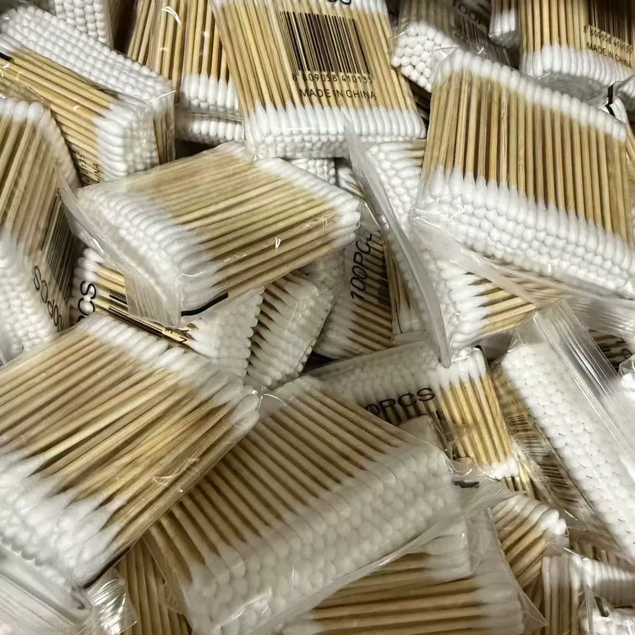 Double-Ended Cotton Swabs, Wooden Stick, 7 cm — Disposable Makeup & Ear Care, 100 pcs pack
