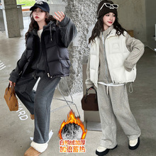 女童加绒套装秋冬装2025新款女大童羽绒马甲儿童冬季加厚运动卫衣