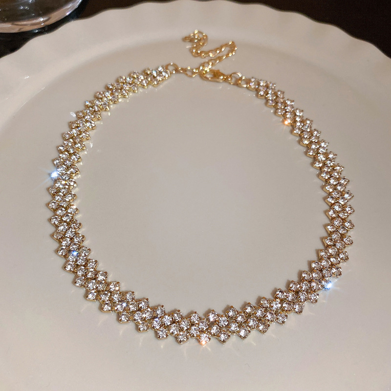 Banquet Occasion Copper Material Luxurious Shiny Geometric Copper Inlay Rhinestones Necklace