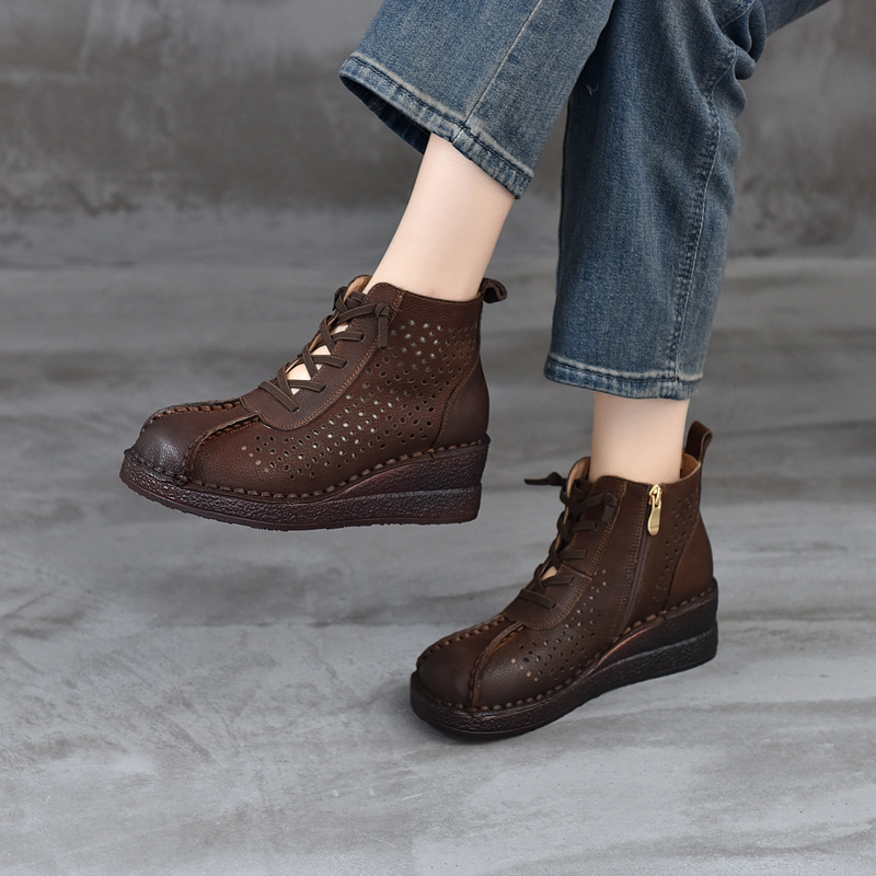 2025春季复古休闲镂空洞洞女鞋头层牛皮短靴夏季凉靴民族风女凉鞋