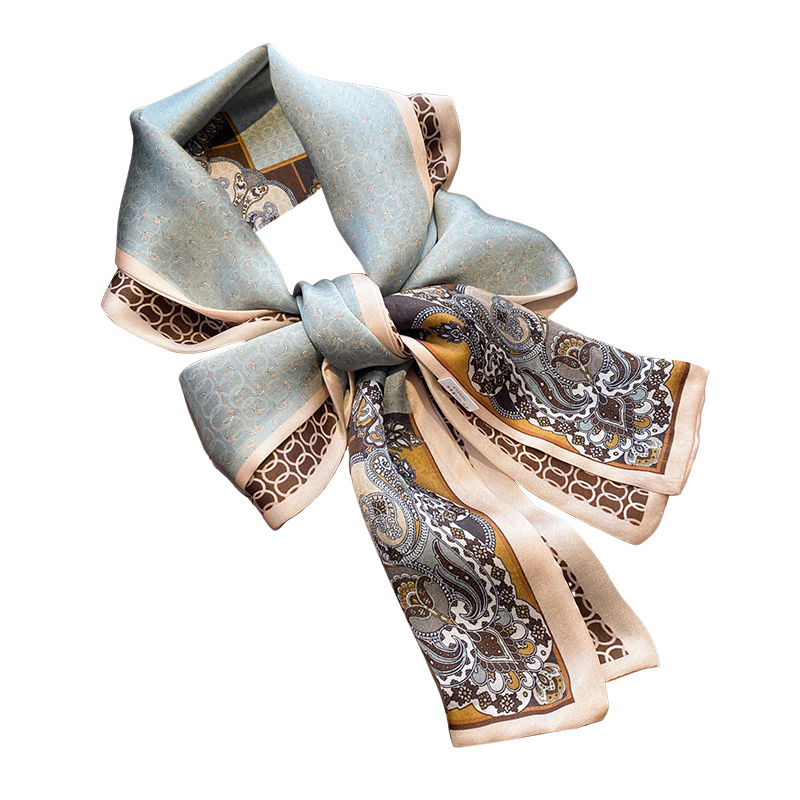 Elegant Blue Pure Silk Long Scarf For Women 2026 New Luxury Neck Tie Mulberry Silk Scarf - Thumbnail 5