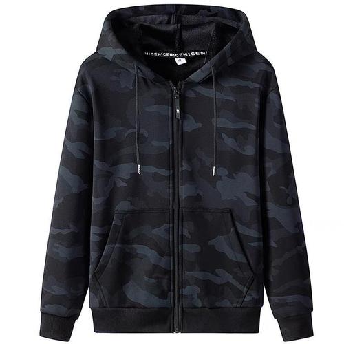 Men's Hooded Sweatshirt Outerwear Trendy New Large Size Camouflage Sweatshirt Plain Color Casual Versatile Jacket