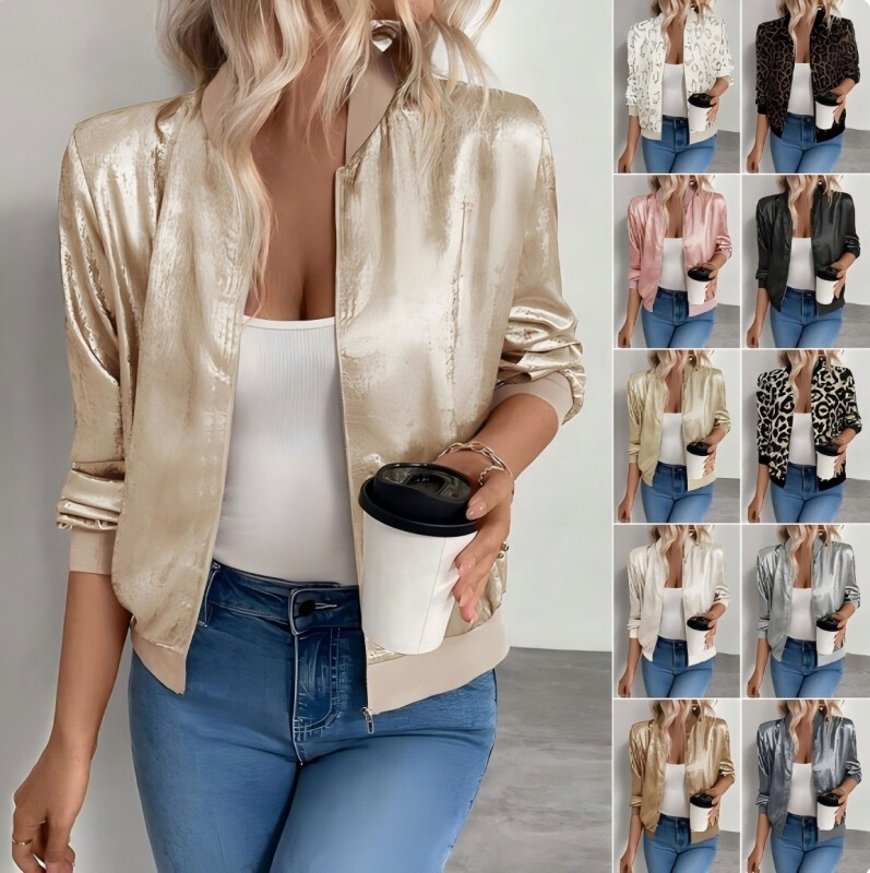 European and American Cross-Border Spring and Autumn New Style Solid Color Patchwork Thin Fashion Jacket Slim Fit Casual Jacket Top