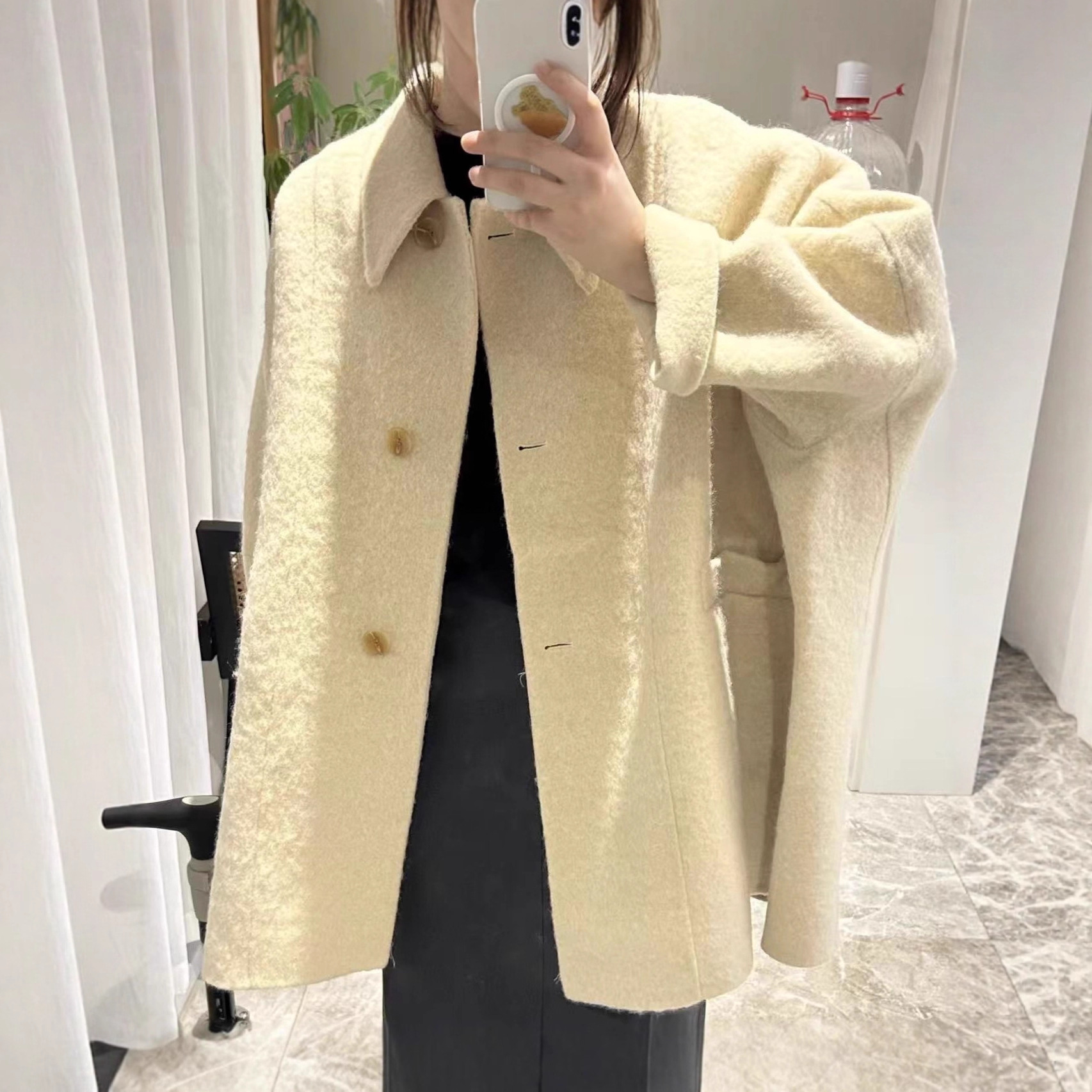 2025 Autumn and Winter Korean Style Peruvian Suli Wool Handmade Large-Profile Cocoon-Shaped Lazy Coat Winter