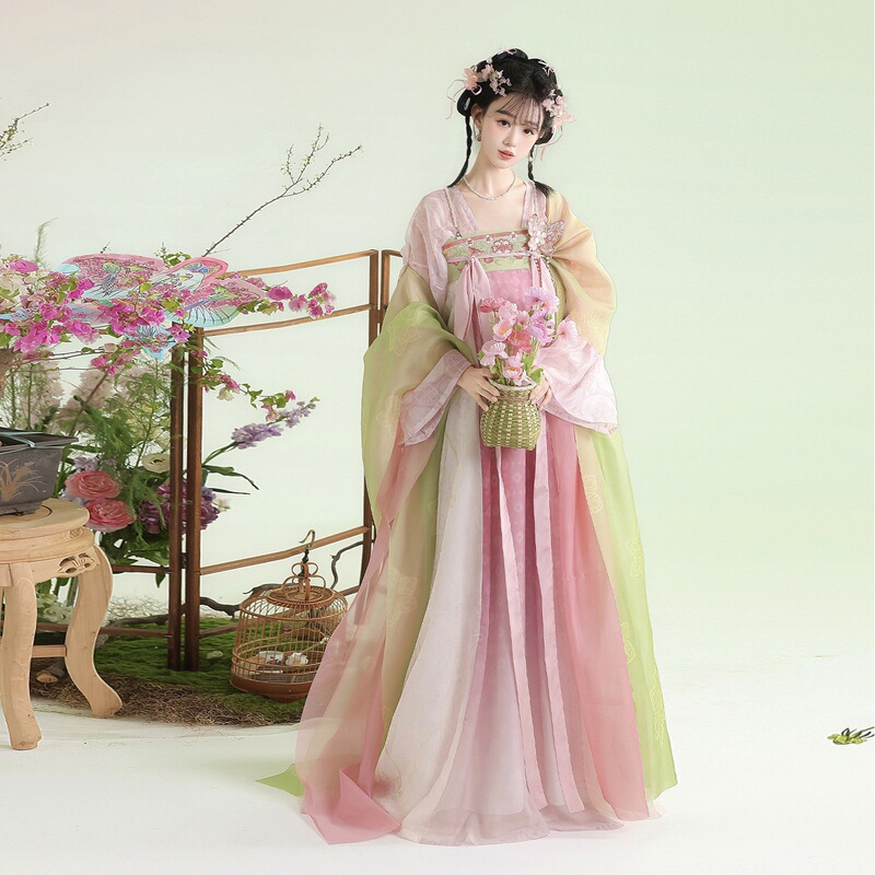 Zhī Yǔ Táng's Original Hanfu for Women, Pink Chest-Length Skirt, Tang-Style Chinese Style, New Spring and Summer Dress Set