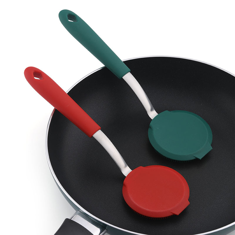 Estropajo de silicona, cepillo para lavar platos, herramienta de cocina, suave y que no daña los revestimientos, cepillo de limpieza de mango largo, herramienta para limpiar ollas que ahorra trabajo.