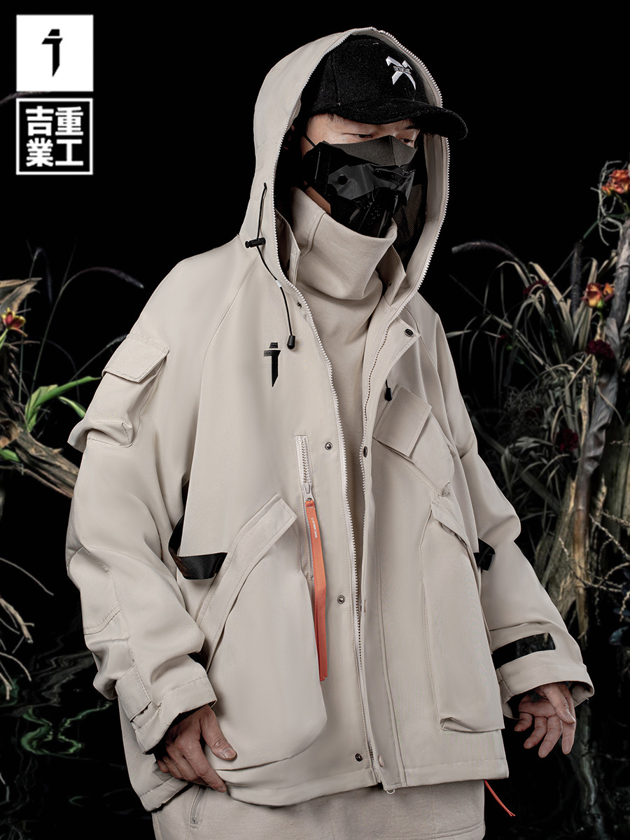 Jiye industria pesada marca de moda original otoño e invierno nuevo pequeño collar del soporte chaqueta con capucha los hombres sueltos chaqueta casual