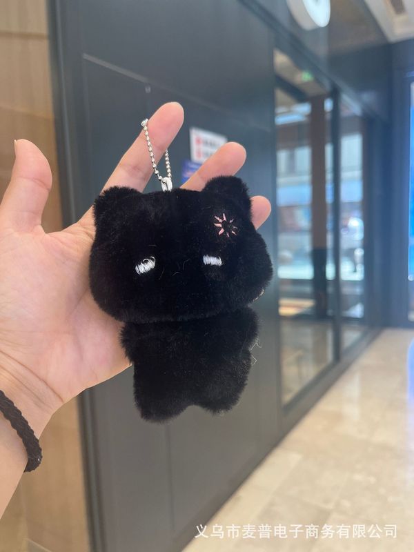 新款大眼黑猫吱吱叫小挂件毛绒公仔可爱黑色小猫猫钥匙扣情侣礼物|undefined