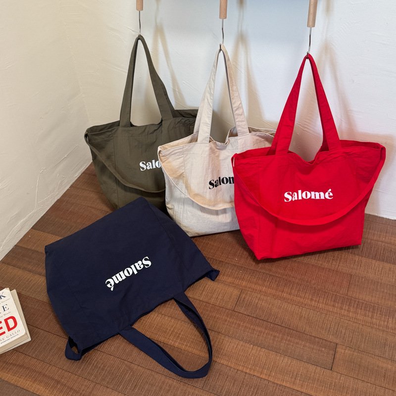 Korean-style casual linen tote bag, trendy canvas shoulder bag for women, popular online, artistic letter-printed crossbody bag