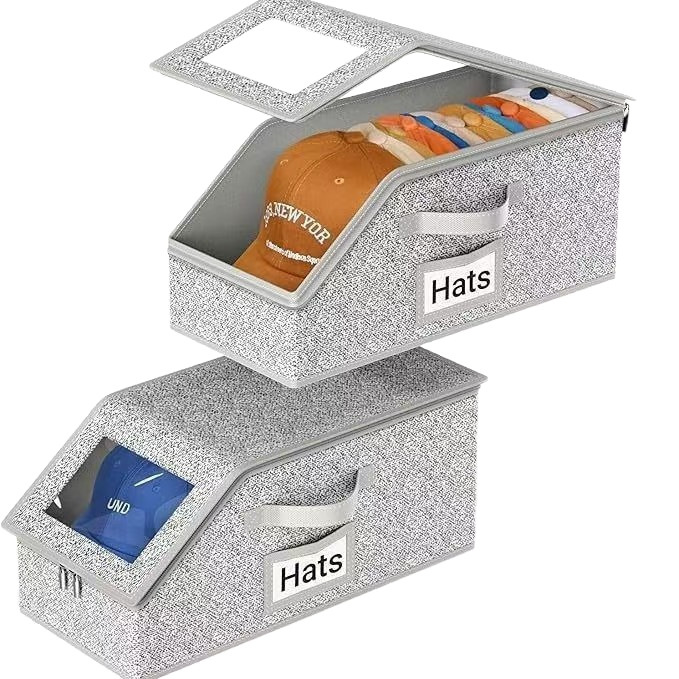 Amazon Multifunctional Hat Storage Box Foldable Large Capacity Baseball Cap Storage Box Dustproof Zipper Box with Lid