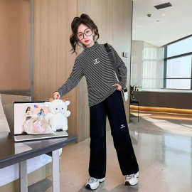 儿童条纹打底衫春秋内搭女童半高领秋衣上衣女孩长袖T恤保暖衣