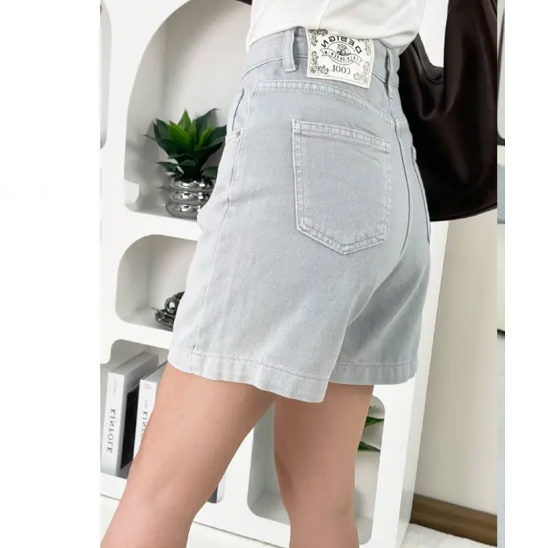 Baby Orchid Thin A-Line Denim Shorts Women's 2025 Summer Trendy Style Easiest for Match Slim Wide Leg Straight-Leg Pants