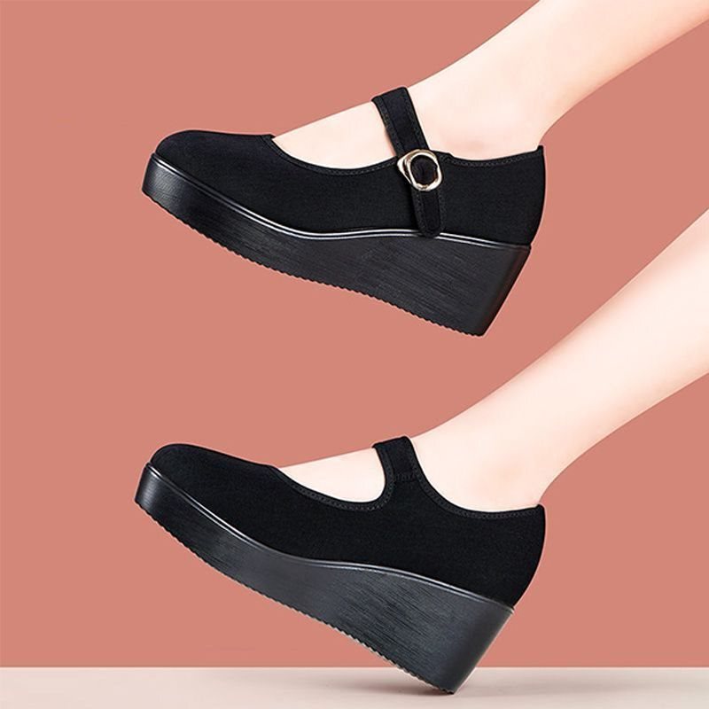 Wedge Mom Shoes for Women, New Style, Soft Sole, Comfortable Work Shoes, Women's Thick-Soled Platform Dance High Heels, Other Cotton