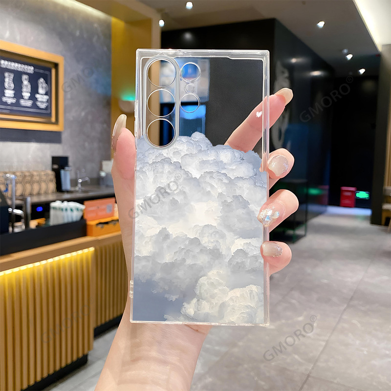 Beautiful and Simple White Cloud Galaxy S25 Mobile Phone Case Suitable for Samsung A52S.5G Soft Shell S21Ultra High-End