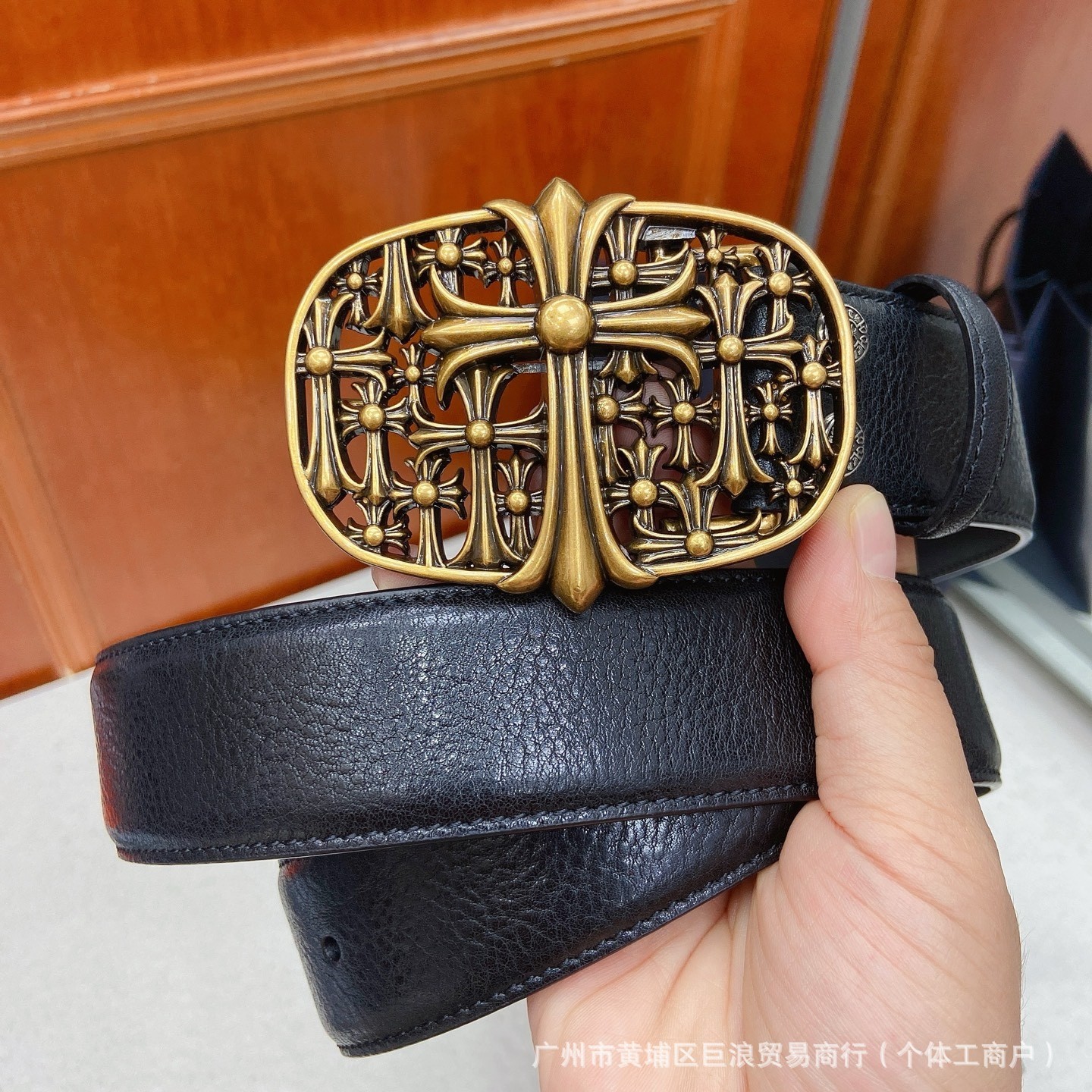Cinturón Negro de Cuero de 3.8CM con Cruz y Broche, para Hombre y Mujer | Estilo Retro