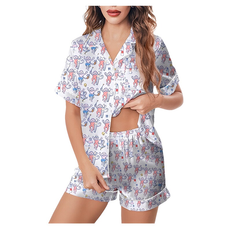 Cross-Border Summer Monkey Print Set, Women's Pajamas, Plus-Size Stylish Home and Family Loungewear, Amazon Cross-Border Summer Monkey Print Set, Women's Pajamas, Plus-Size Stylish Home and Family Loungewear, Amazon