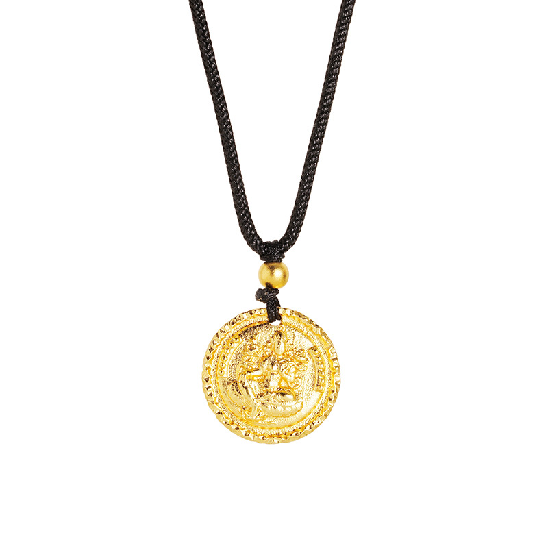 Arena dorada verde madre Zhan Bala tibetano collar de placa redonda textura masculina y femenina estilo nacional accesorios estilo nacional fuente de productos