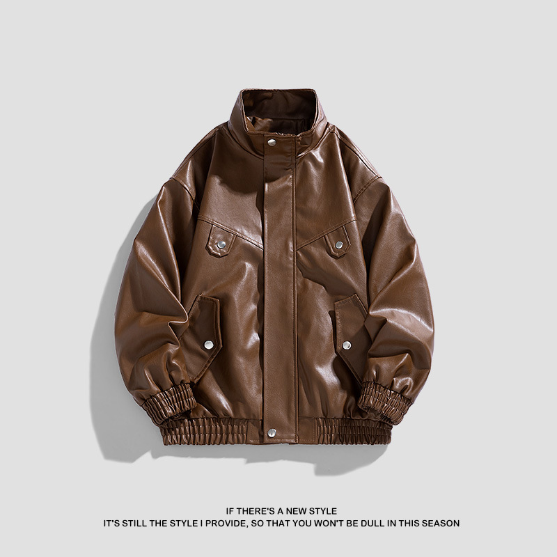 Otoño nuevo hombre casual pareja chaqueta de cuero guapo moda locomotora viento chaqueta suelta chaqueta de moda retro