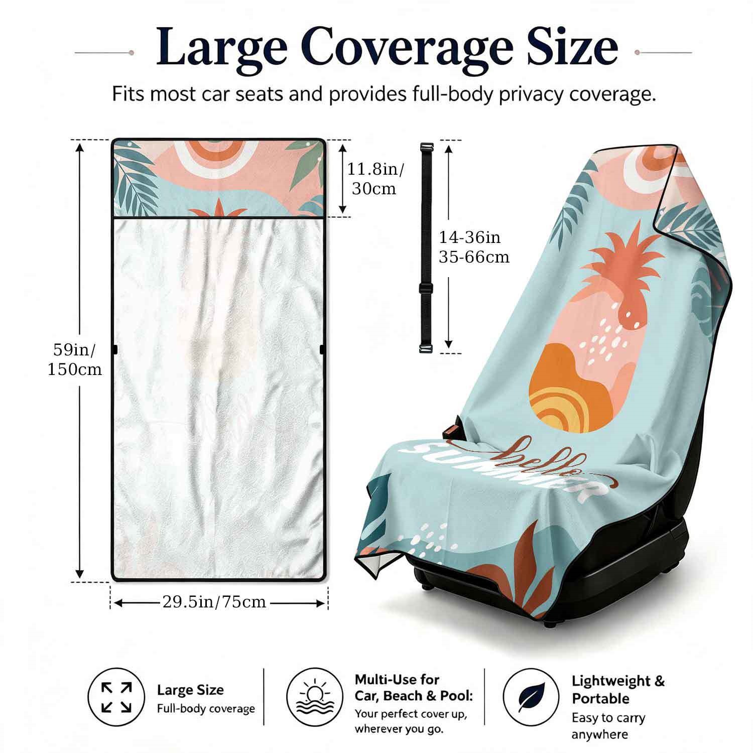 Summer bath towel and car seat cover 2-in-1, ultra-fine fiber outdoor beach and car dual-use universal seat cushion