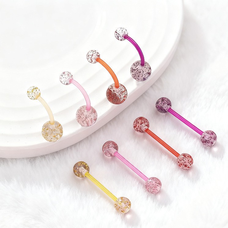 Direct Sales From The Manufacturer: Cross-border Acrylic Transparent Glitter Navel Tongue Rings, UV Soft Rods, High-end_voghion.com