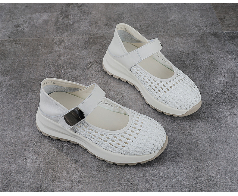 Sandal Mary Jane nữ da bò thật đế dày tăng chiều cao — màu be chi tiết 13