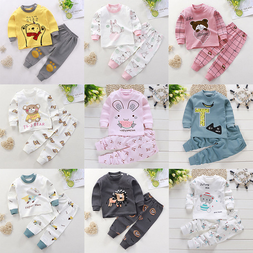 Children's pure cotton innerwear set 2024 new arrival for boys and girls, autumn top and bottom set, baby and infant sleepwear and home wear, wholesale